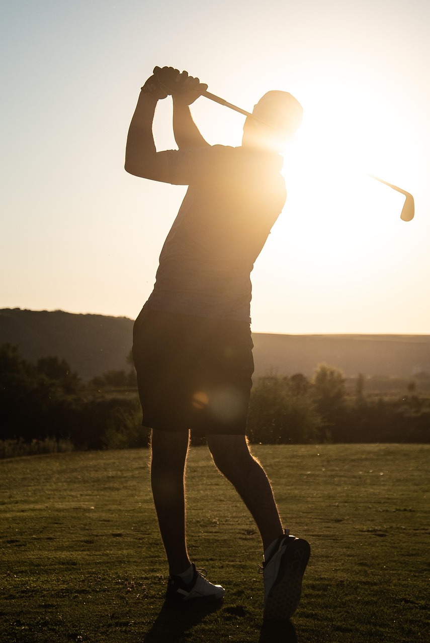 swing, golf, man, golf swing, nature, sunset, sports, play, sundown, evening
